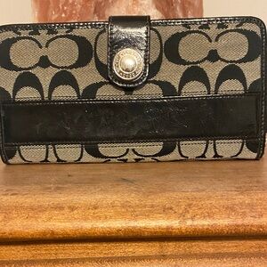 Coach Black and Tan Signature Wallet